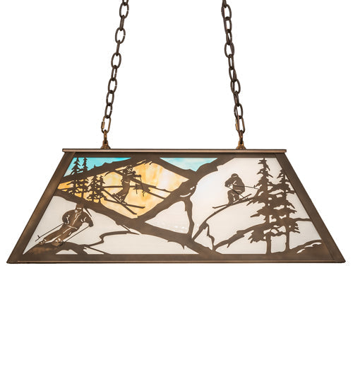 Meyda Lighting Alpine 33" 6-Light Antique Copper Island Pendant Light With Multi-Colored Shade Glass