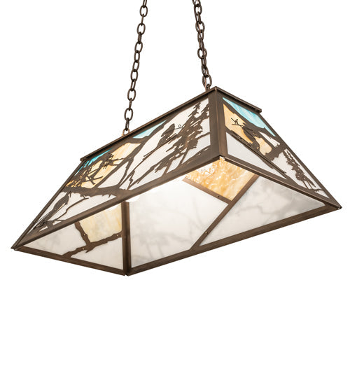 Meyda Lighting Alpine 33" 6-Light Antique Copper Island Pendant Light With Multi-Colored Shade Glass