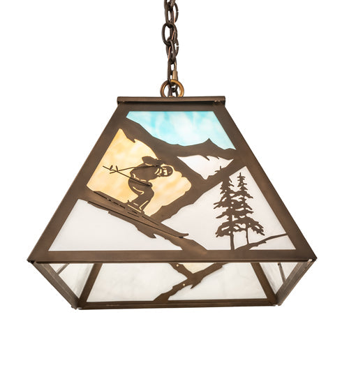 Meyda Lighting Alpine 33" 6-Light Antique Copper Island Pendant Light With Multi-Colored Shade Glass