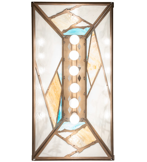 Meyda Lighting Alpine 33" 6-Light Antique Copper Island Pendant Light With Multi-Colored Shade Glass