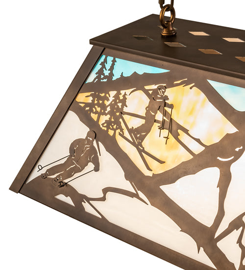 Meyda Lighting Alpine 33" 6-Light Antique Copper Island Pendant Light With Multi-Colored Shade Glass