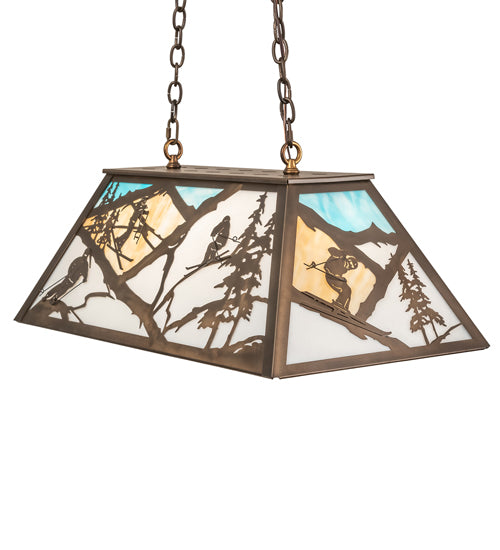 Meyda Lighting Alpine 33" 6-Light Antique Copper Island Pendant Light With Multi-Colored Shade Glass