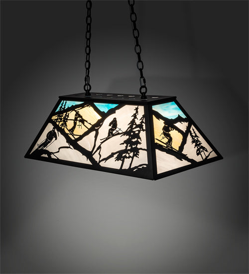 Meyda Lighting Alpine 33" 6-Light Textured Black Island Pendant Light With Multi-Colored Shade Glass
