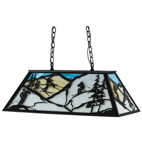 Meyda Lighting Alpine 33" 6-Light Textured Black Island Pendant Light With Multi-Colored Shade Glass