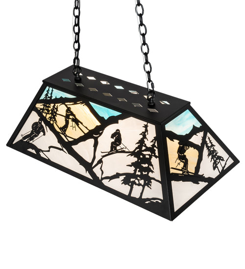Meyda Lighting Alpine 33" 6-Light Textured Black Island Pendant Light With Multi-Colored Shade Glass
