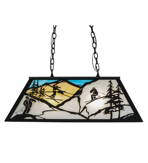 Meyda Lighting Alpine 33" 6-Light Textured Black Island Pendant Light With Multi-Colored Shade Glass