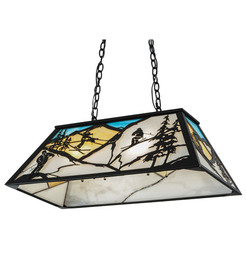 Meyda Lighting Alpine 33" 6-Light Textured Black Island Pendant Light With Multi-Colored Shade Glass