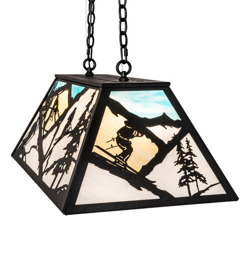 Meyda Lighting Alpine 33" 6-Light Textured Black Island Pendant Light With Multi-Colored Shade Glass