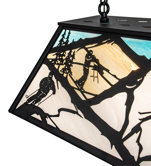Meyda Lighting Alpine 33" 6-Light Textured Black Island Pendant Light With Multi-Colored Shade Glass