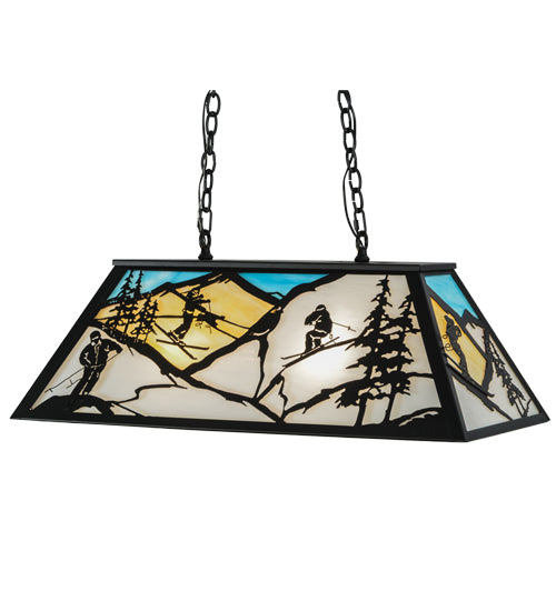 Meyda Lighting Alpine 33" 6-Light Textured Black Island Pendant Light With Multi-Colored Shade Glass