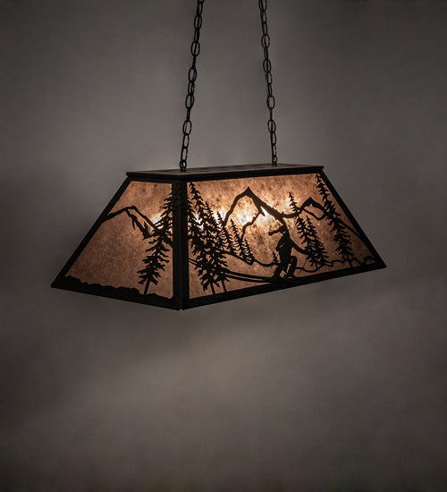 Meyda Lighting Alpine 33" 6-Light Textured Black Island Pendant Light With Silver Mica Shade Glass
