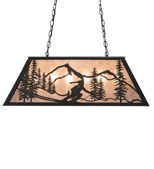 Meyda Lighting Alpine 33" 6-Light Textured Black Island Pendant Light With Silver Mica Shade Glass