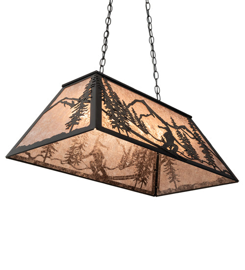 Meyda Lighting Alpine 33" 6-Light Textured Black Island Pendant Light With Silver Mica Shade Glass