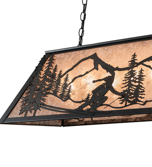 Meyda Lighting Alpine 33" 6-Light Textured Black Island Pendant Light With Silver Mica Shade Glass