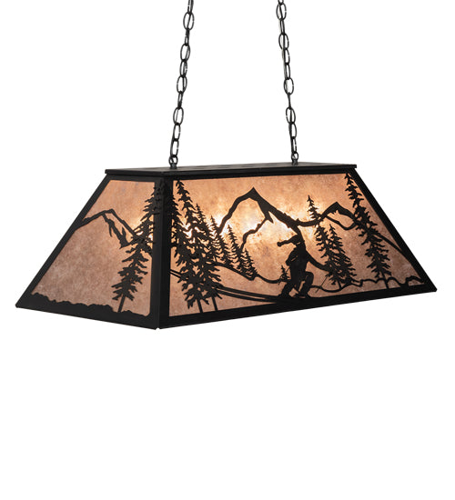 Meyda Lighting Alpine 33" 6-Light Textured Black Island Pendant Light With Silver Mica Shade Glass