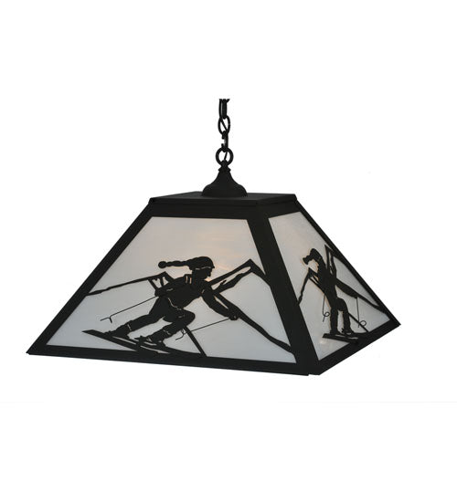 Meyda Lighting Alpine 36" 3-Light Textured Black Pendant Light With White Shade Glass