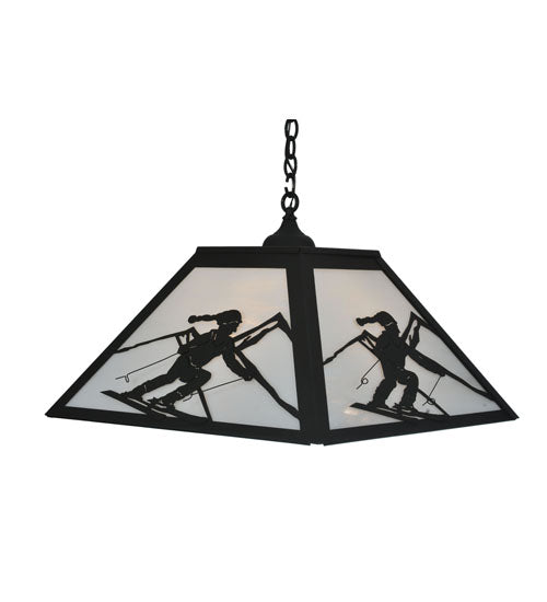 Meyda Lighting Alpine 36" 3-Light Textured Black Pendant Light With White Shade Glass