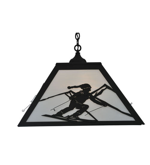 Meyda Lighting Alpine 36" 3-Light Textured Black Pendant Light With White Shade Glass