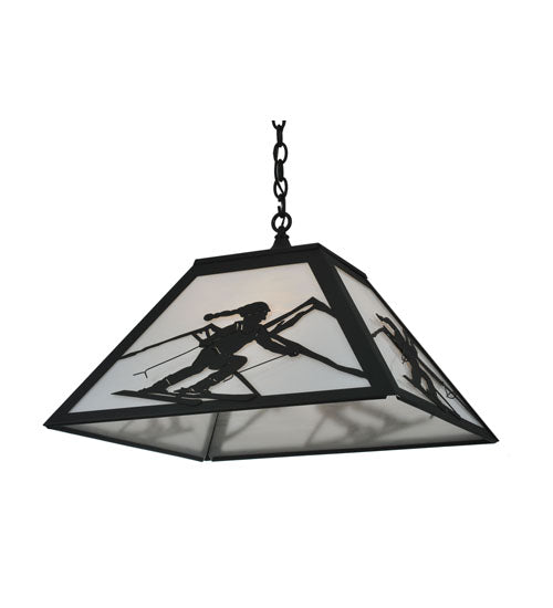 Meyda Lighting Alpine 36" 3-Light Textured Black Pendant Light With White Shade Glass