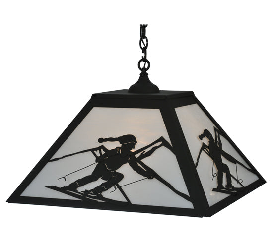 Meyda Lighting Alpine 36" 3-Light Textured Black Pendant Light With White Shade Glass