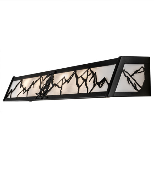 Meyda Lighting Alpine 37" 4-Light Textured Black Vanity Light With White Art Shade Glass