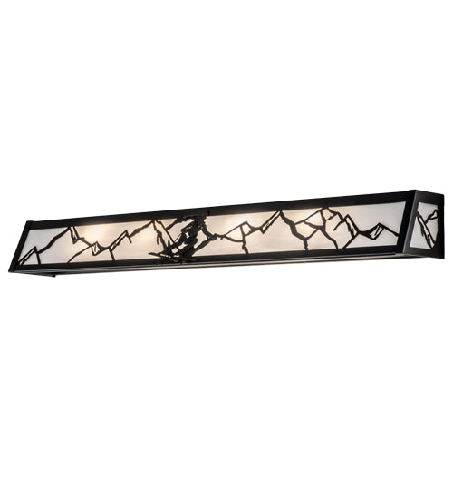 Meyda Lighting Alpine 37" 4-Light Textured Black Vanity Light With White Art Shade Glass