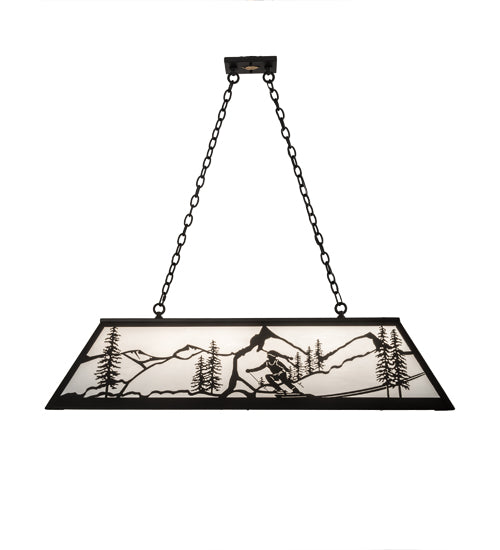 Meyda Lighting Alpine 48" 6-Light Textured Black Island Pendant Light With White Art Shade Glass