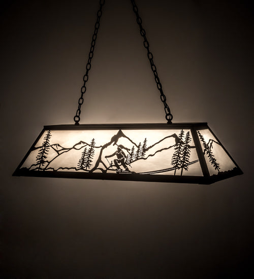 Meyda Lighting Alpine 48" 6-Light Textured Black Island Pendant Light With White Art Shade Glass