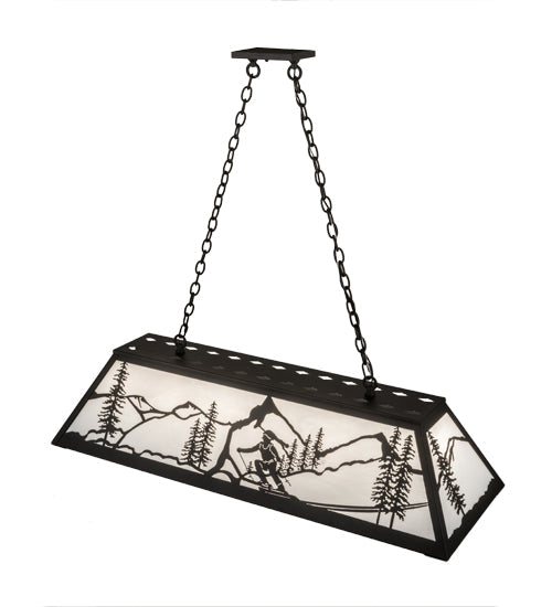 Meyda Lighting Alpine 48" 6-Light Textured Black Island Pendant Light With White Art Shade Glass