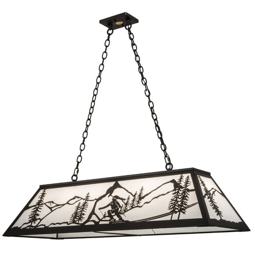 Meyda Lighting Alpine 48" 6-Light Textured Black Island Pendant Light With White Art Shade Glass
