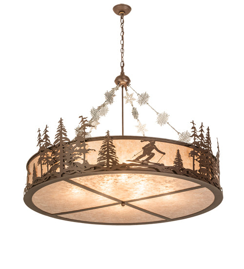 Meyda Lighting Alpine 48" 8-Light Cafe Noir Inverted Pendant Light With Silver Mica Shade Glass
