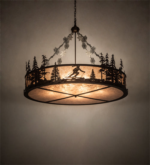 Meyda Lighting Alpine 48" 8-Light Cafe Noir Inverted Pendant Light With Silver Mica Shade Glass