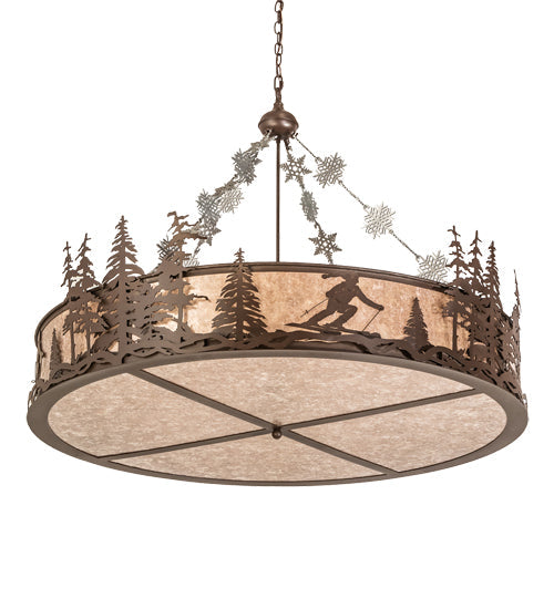 Meyda Lighting Alpine 48" 8-Light Cafe Noir Inverted Pendant Light With Silver Mica Shade Glass