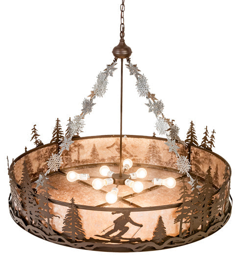 Meyda Lighting Alpine 48" 8-Light Cafe Noir Inverted Pendant Light With Silver Mica Shade Glass