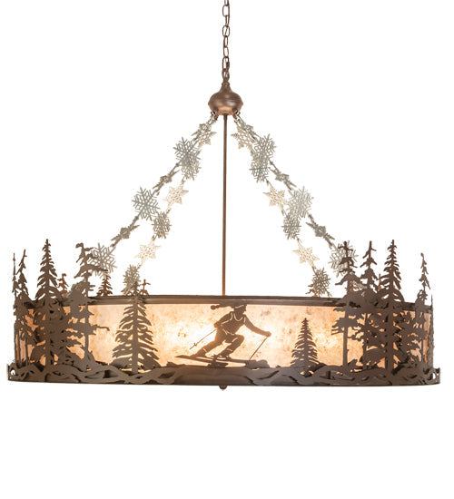 Meyda Lighting Alpine 48" 8-Light Cafe Noir Inverted Pendant Light With Silver Mica Shade Glass