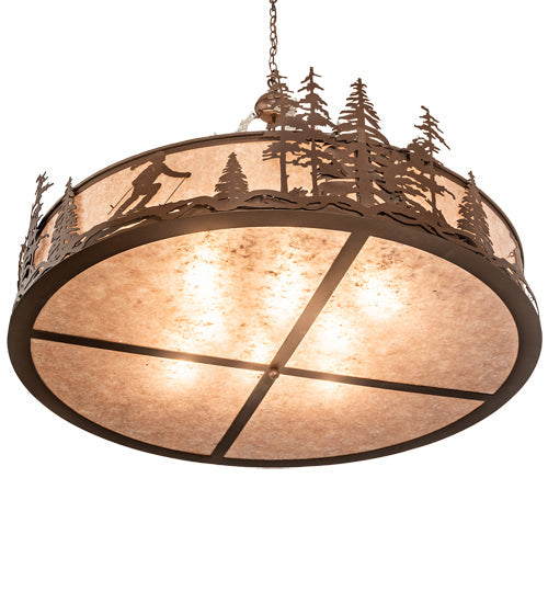 Meyda Lighting Alpine 48" 8-Light Cafe Noir Inverted Pendant Light With Silver Mica Shade Glass
