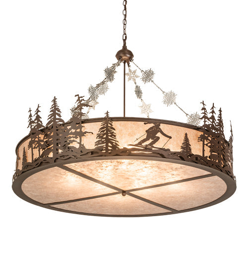 Meyda Lighting Alpine 48" 8-Light Cafe Noir Inverted Pendant Light With Silver Mica Shade Glass