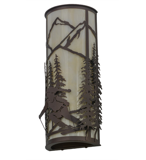 Meyda Lighting Alpine 8" 2-Light Mahogany Bronze Left Wall Sconce With Beige Sahara Taupe Idalight Shade Glass