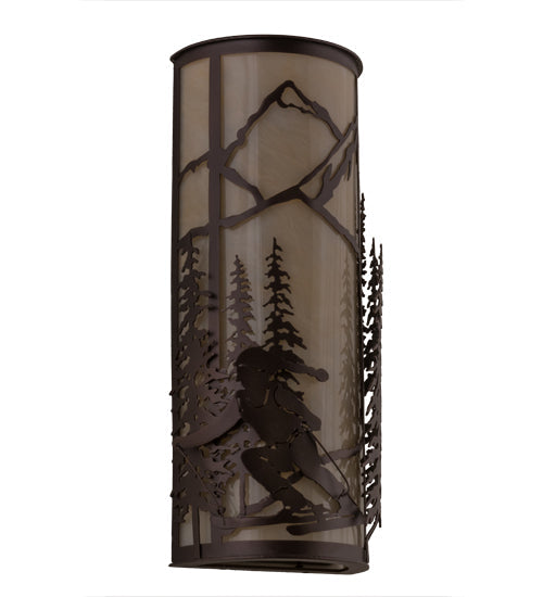 Meyda Lighting Alpine 8" 2-Light Mahogany Bronze Left Wall Sconce With Beige Sahara Taupe Idalight Shade Glass