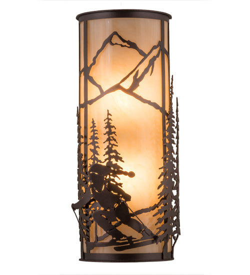 Meyda Lighting Alpine 8" 2-Light Mahogany Bronze Left Wall Sconce With Beige Sahara Taupe Idalight Shade Glass