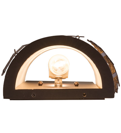 Meyda Lighting Alpine 8" 2-Light Mahogany Bronze Left Wall Sconce With Beige Sahara Taupe Idalight Shade Glass