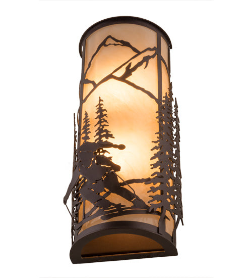 Meyda Lighting Alpine 8" 2-Light Mahogany Bronze Left Wall Sconce With Beige Sahara Taupe Idalight Shade Glass