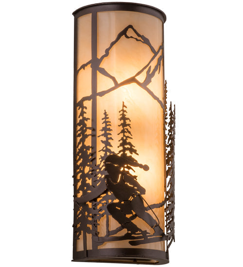 Meyda Lighting Alpine 8" 2-Light Mahogany Bronze Left Wall Sconce With Beige Sahara Taupe Idalight Shade Glass