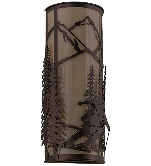 Meyda Lighting Alpine 8" 2-Light Mahogany Bronze Right Wall Sconce With Beige Sahara Taupe Idalight Shade Glass