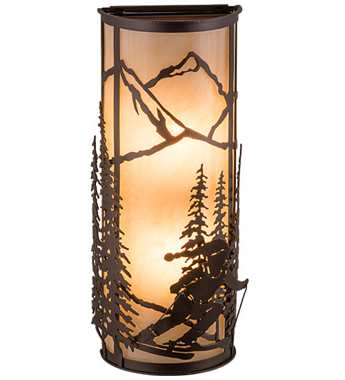 Meyda Lighting Alpine 8" 2-Light Mahogany Bronze Right Wall Sconce With Beige Sahara Taupe Idalight Shade Glass