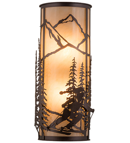 Meyda Lighting Alpine 8" 2-Light Mahogany Bronze Right Wall Sconce With Beige Sahara Taupe Idalight Shade Glass