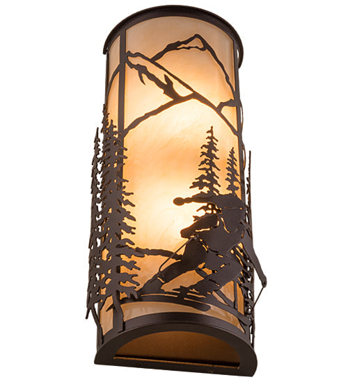 Meyda Lighting Alpine 8" 2-Light Mahogany Bronze Right Wall Sconce With Beige Sahara Taupe Idalight Shade Glass