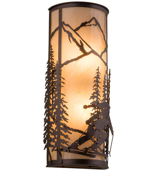 Meyda Lighting Alpine 8" 2-Light Mahogany Bronze Right Wall Sconce With Beige Sahara Taupe Idalight Shade Glass