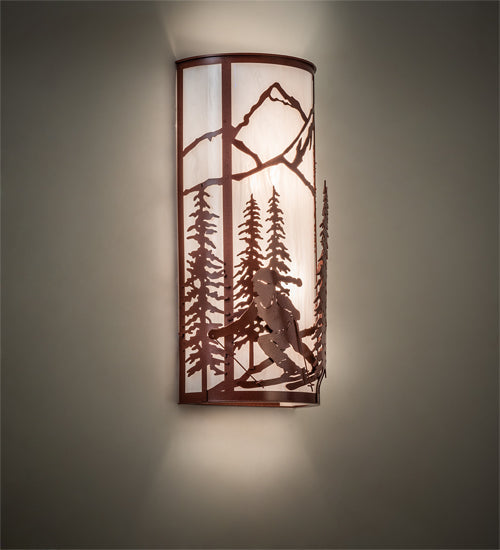 Meyda Lighting Alpine 8" 2-Light Rust Wall Sconce With Angelwing Idalight Shade