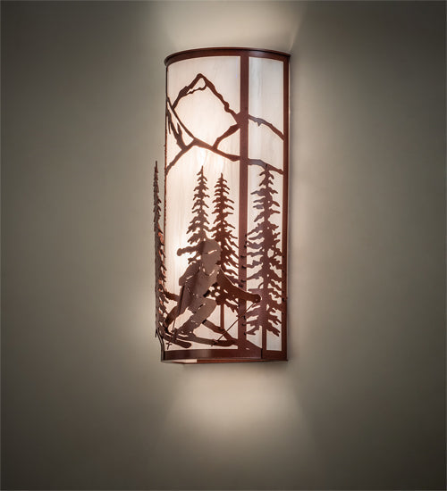 Meyda Lighting Alpine 8" 2-Light Rust Wall Sconce With White Angelwing Idalight Shade